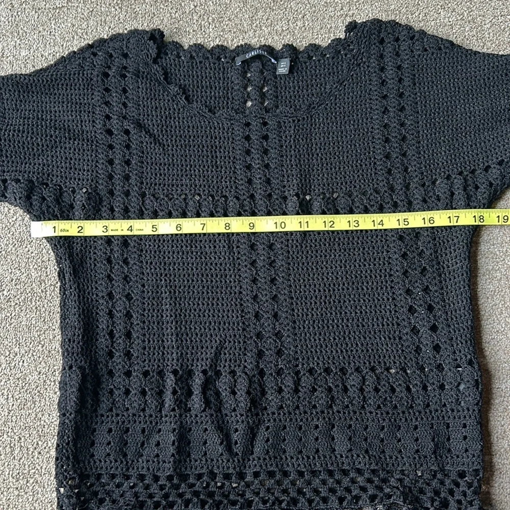 Carlisle Per Se Crochet Fringe Black Top - Picture 4 of 7